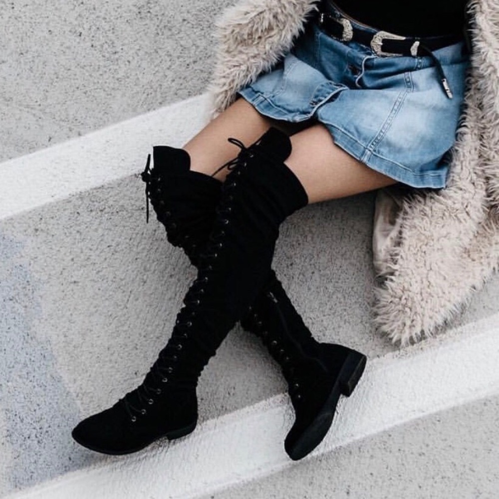 😍restock❗️Black suede lace up thigh high boots - Picture 1 of 5